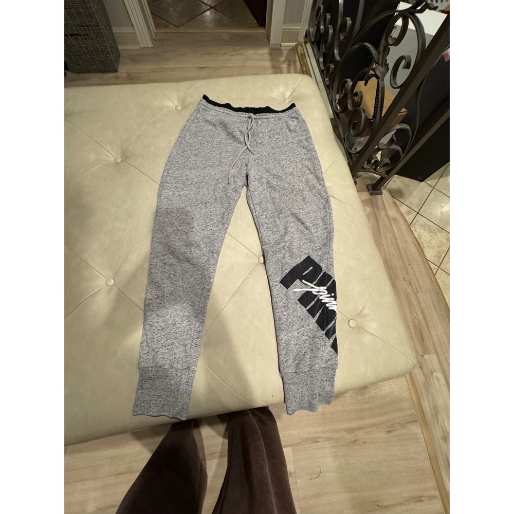Pink Victoria's Secret Gray Marl Joggers Graphic Logo Sweatpants Small
